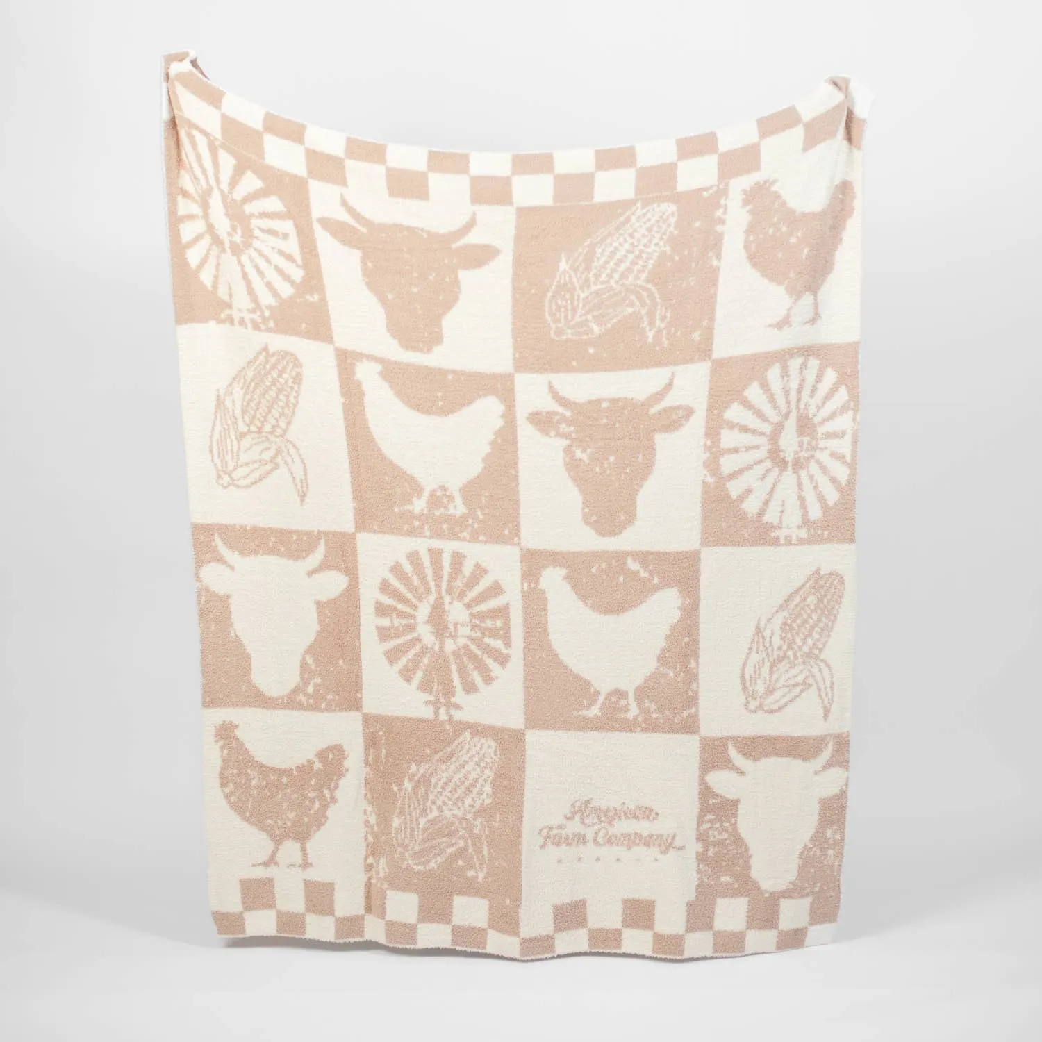 AFC Cream/White Farm Checkers Stretchy Throw Luxe Blanket