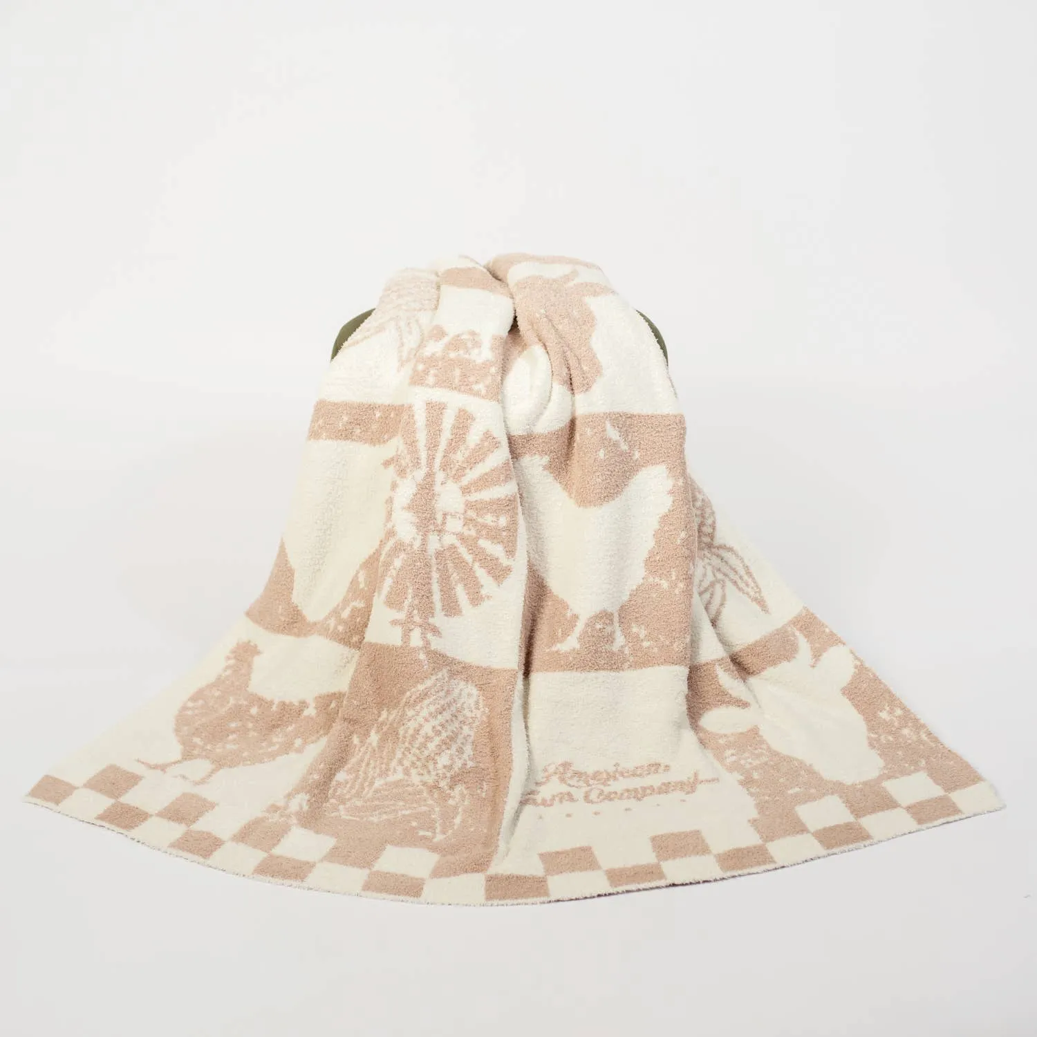 AFC Cream/White Farm Checkers Stretchy Throw Luxe Blanket