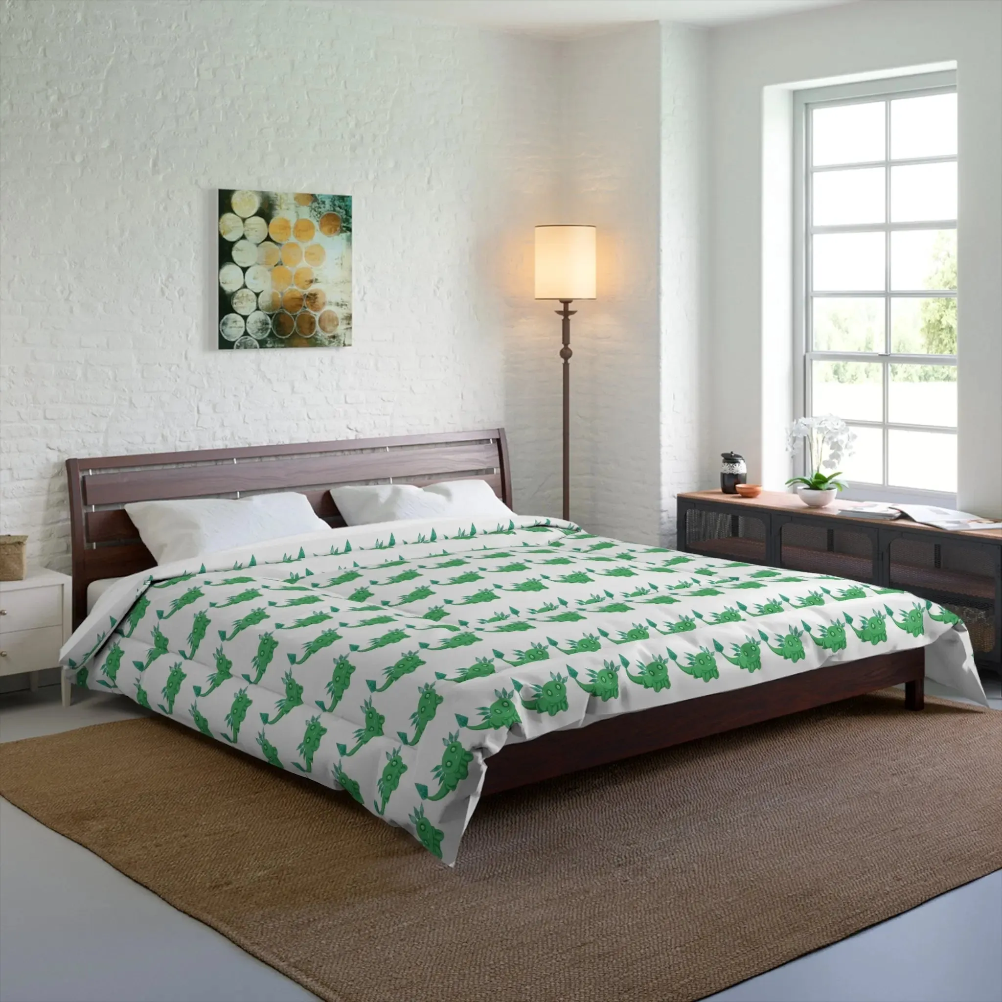 Emerald Green Axolotl Comforter | May Birthstone Design | Lightweight & Cozy