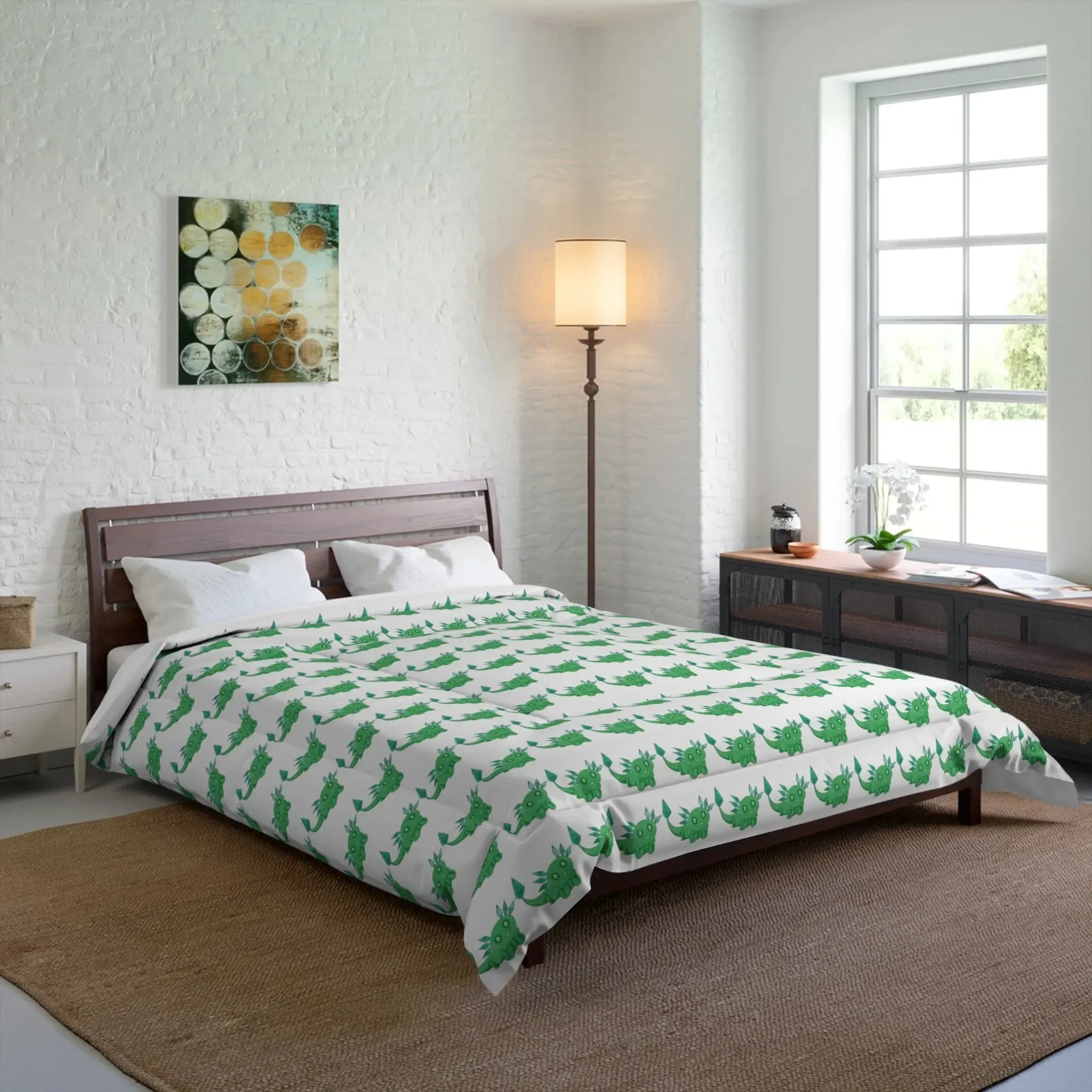 Emerald Green Axolotl Comforter | May Birthstone Design | Lightweight & Cozy