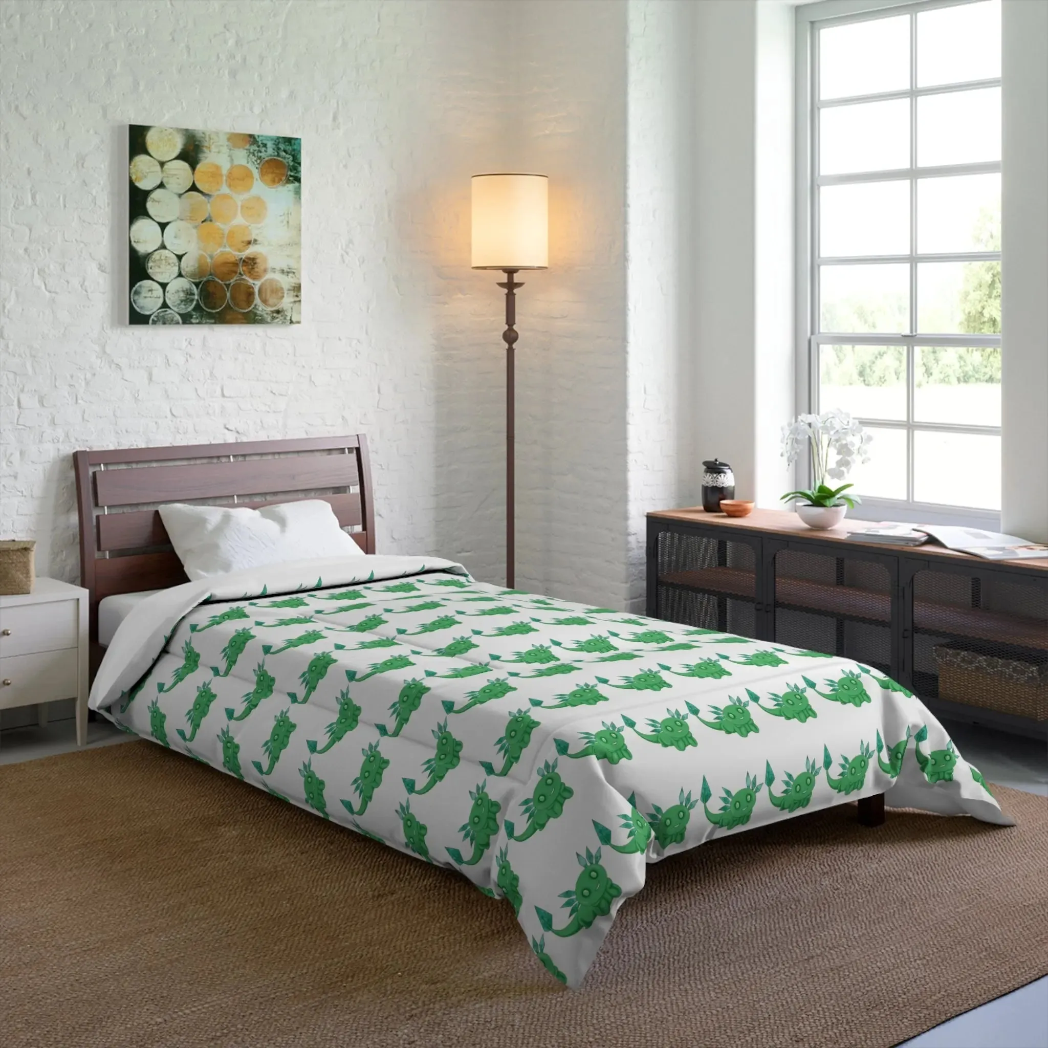 Emerald Green Axolotl Comforter | May Birthstone Design | Lightweight & Cozy