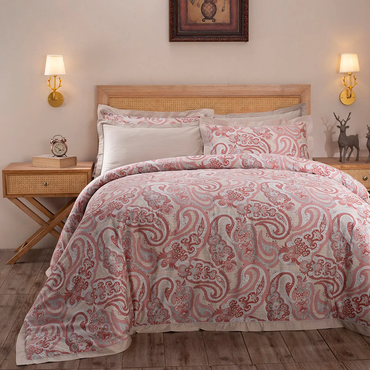 Exotic Heritage Modern Paisely Printed 100% Cotton Super Soft Red Duvet Cover with Pillow Case