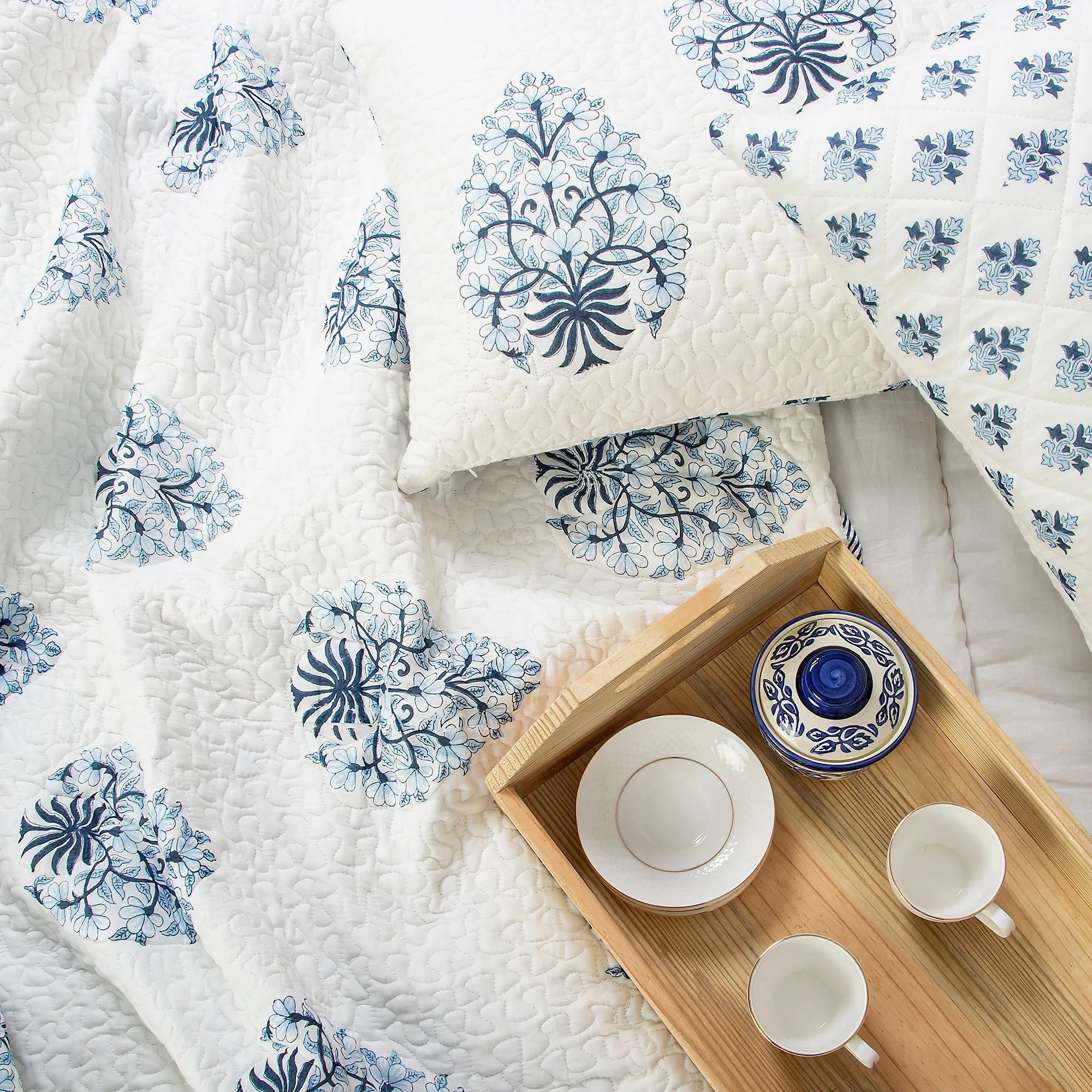 Hand Block Plant Print Machine Quilts & Comforters