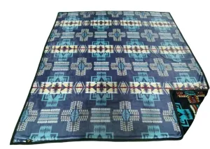King Size Plush Blanket Aztec Design Blue