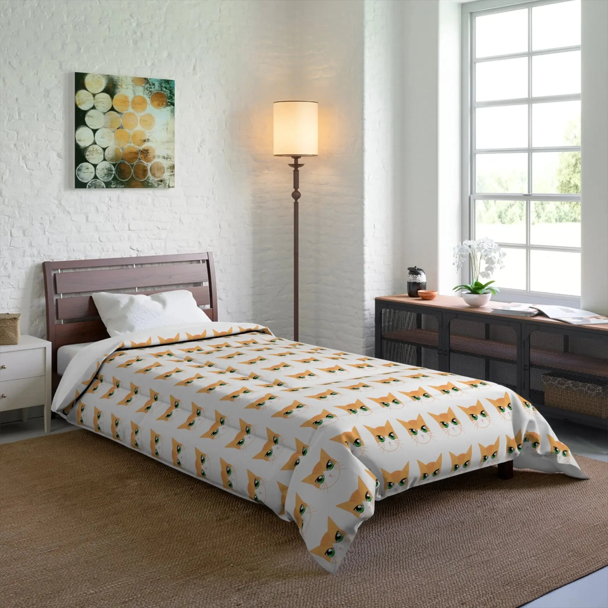 Orange, Ginger Cat, Cozy, Minimalist, Kawaii Bedding, Cute Comforter