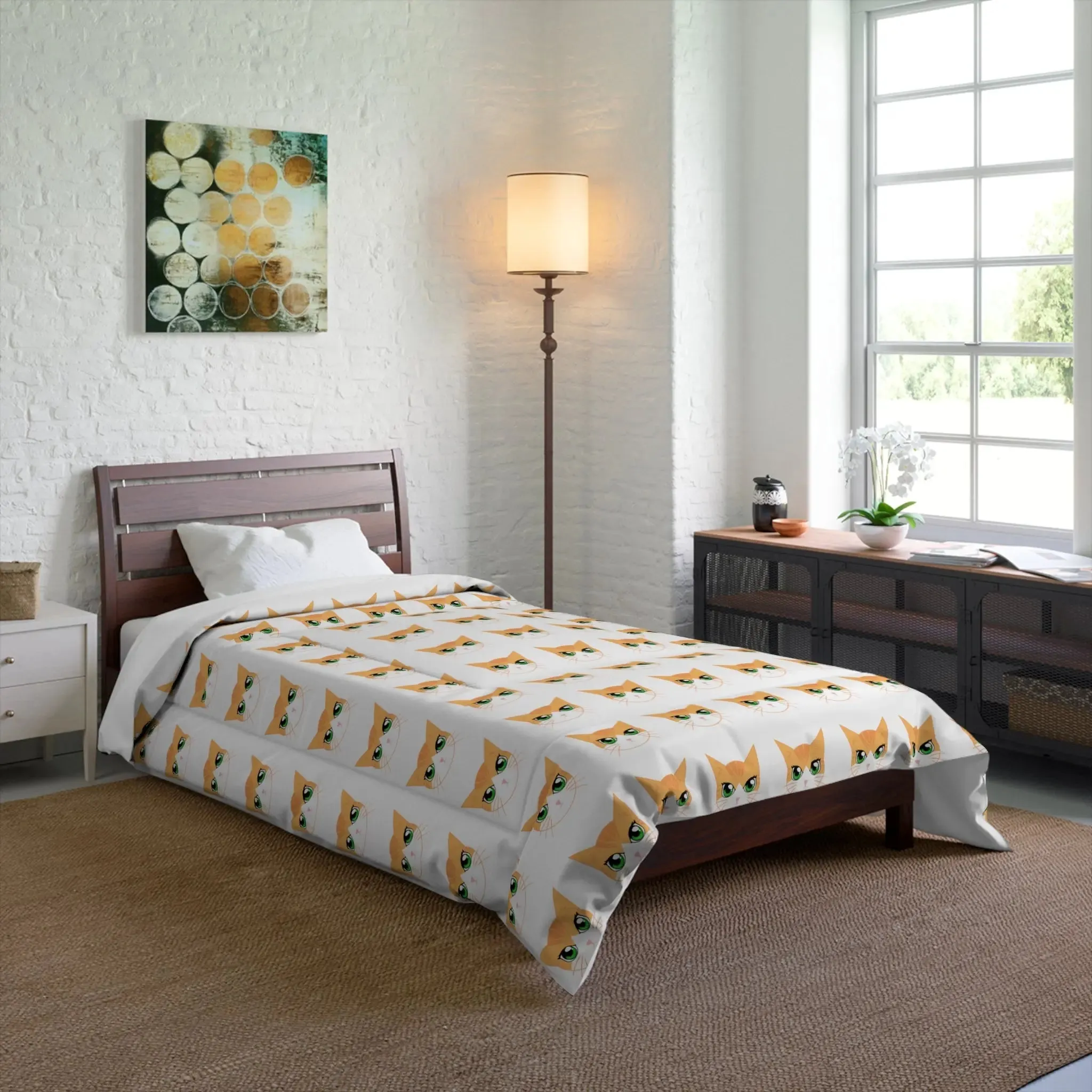 Orange, Ginger Cat, Cozy, Minimalist, Kawaii Bedding, Cute Comforter