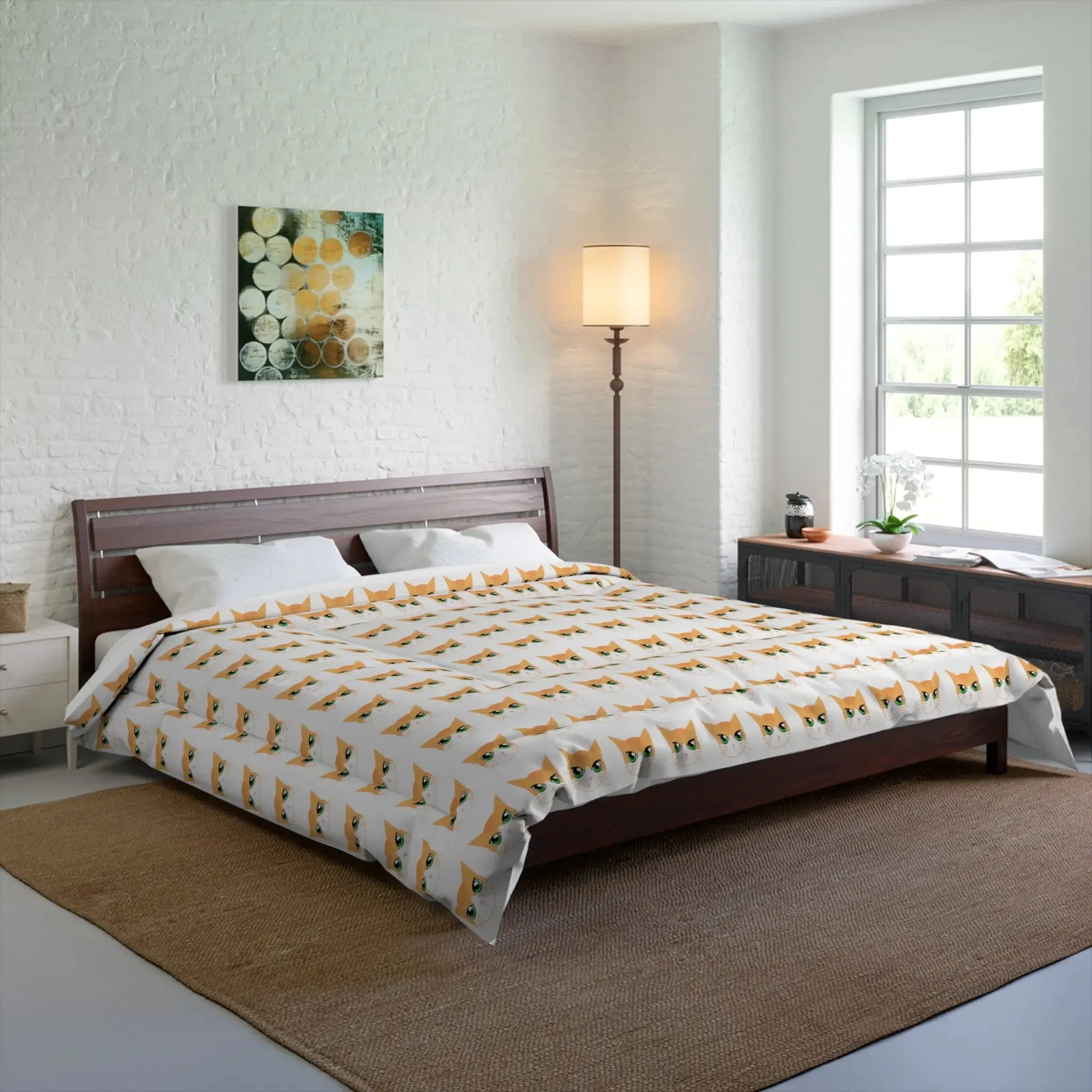 Orange, Ginger Cat, Cozy, Minimalist, Kawaii Bedding, Cute Comforter