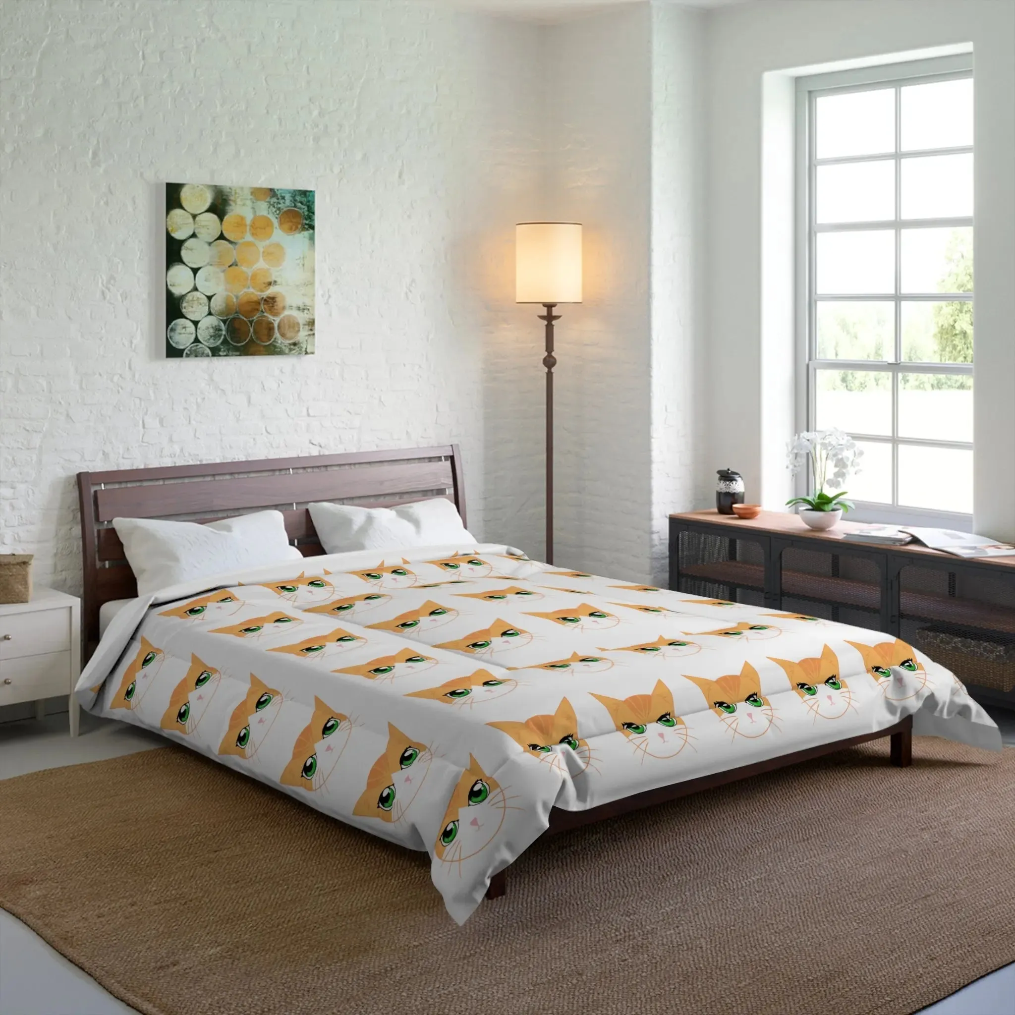 Orange, Ginger Cat, Cozy, Minimalist, Kawaii Bedding, Cute Comforter