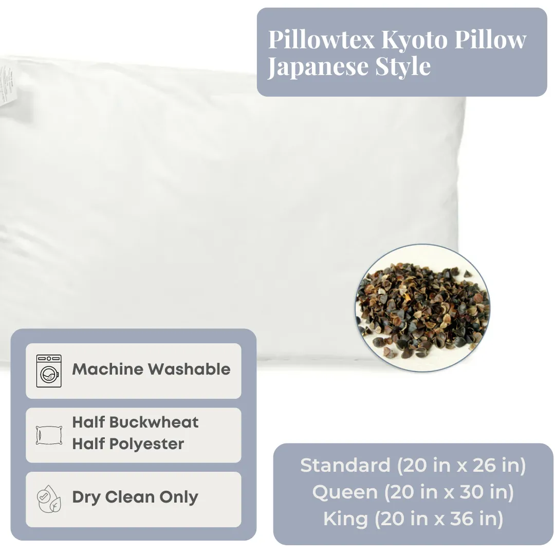Pillowtex Kyoto Pillow - Half Buckwheat Half Polyester Pillow - Japanese Style Pillow